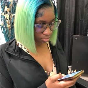 Blue ombre green lace closure wig